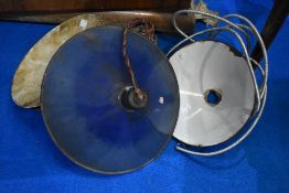 A selection of vintage enamelled ceiling light shades