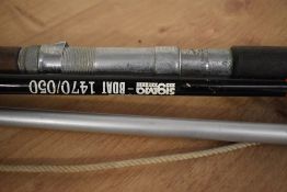 2 vintage boat rods and a landing net