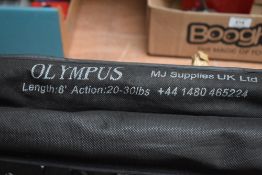3 beach caster fishing rods by M J Supplies in original sleeves 2 x Olympus and 1 X aggressor