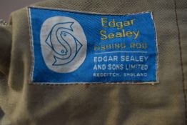 3 vintage fishing rods one unmarked float rod one by Edgar Sealey a spinning rod and one by Milbro a