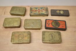 A collection of Military and Royalty Tins, Queen Mary 1914 Christmas x5, South Africa 1900, Silver