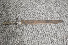 A possible German Hunting Dagger/Sword, metal grip decorated with hunting dogs fighting bears, blade