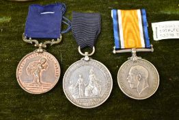 Three Medals, Royal Humane Society Bronze Medal, Type Two, for a successful rescue (vit.ob.serv.d.