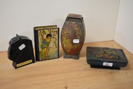 A group of early 20th Century and later confectionary tins and money banks, to include a Rowntrees