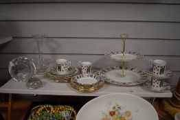 A vintage Queens 'Cut For Coffee' bone china collection of plates, cake stand and coffee cups and