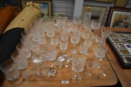 A selection of cut glass and similar glassware, including tumblers, wine glasses, etc.