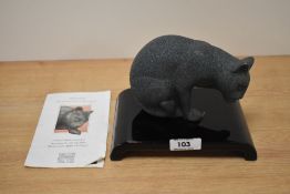 A hand cast bronze sculpture, depicting a Chinese cat 'Guardian of the imperial court' by Yao You-