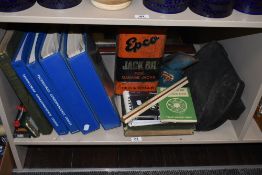 A Epco jack oil canister, a selection of workshop manuals, BMW 728,730,733i etc and other garage and