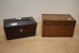A 19th Century rosewood tea caddy, of sarcophagus form, with compartmented interior, measuring