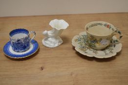 A Victorian Copeland blue and white teacup and saucer, of scalloped form, a Royal Worcester