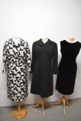 Three day dresses, to include late 1950s / early 1960s black and white dress with abstract