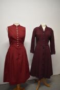 Two 1950s dresses, one of red checked wool in a larger size and the other of cotton in a fine check,