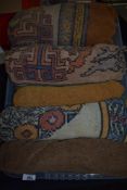 A pair of 1930s chenille curtains and three singular curtains.