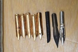 A boxed sample of pen nibs from Geo. Hughes Steel Pen Maker Birmingham with original letter and