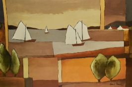 After Hans Paus (b.1959, Dutch), coloured print, 'Skyline II', a Neo-Impressionistic design,