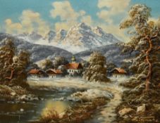Artur Franke (20th Century, German), oils on canvas, Four Continental and seasonal landscapes,