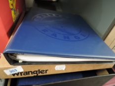 BOX WITH 3 WORLD STAMP COLLECTIONS + LOOSE Large shoe box with 3 albums including one lightly filled