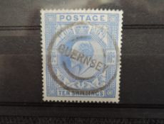 GB 1902 EVII 10 SHILLING BLUE WITH GUERNSEY DOUBLE RING CANCEL TO MIDDLE Well centred 10 shilling