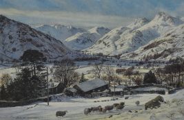 After Jill Aldersley (1943-2007, British), coloured print, 'White Christmas, Langdale', Lake