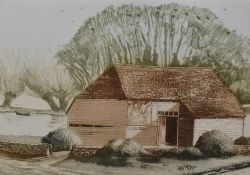 Michael Chaplin (b.1943, British), aquatint, 'Barn at Headcorn', signed to the lower right,