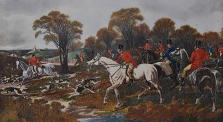 After John Frederick Herring Sr (1795-1865, British), coloured lithographs, Four fox hunting
