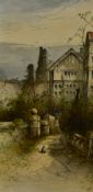 William Yale (19th Century, British), tile painting, A view of a path leading towards a grand