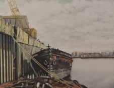 Patricia Langmead (b.1945, British), aquatint, 'The Wharf', signed to the margin, a limited