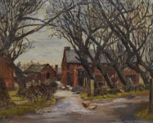 Mary Critchley (20th Century), oil on canvas, A farm scene with chickens to the foreground, signed