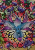 Mars Navarro (20th Century, Nomadic), mixed media, Hummingbird, a brightly coloured and decorative