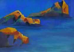 Melissa Harwood (Contemporary, American), pastel, 'Kynance Cove, Cornwall', a bold coloured