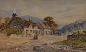 W. Earle (19th Century), watercolour, Cottages Near Dolgeley, North Wales', signed to the lower