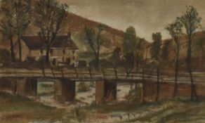 20th Century School, watercolour, 'Bishop Keld Farm', signed and dated '53, framed, mounted, and