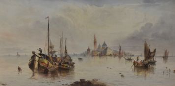 William Yale (19th Century, British), tile painting, A Venetian scene depicting boats before the
