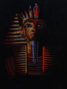 20th Century, papyrus painting, Mask of Tutankhamun, signed to the lower right, framed and under