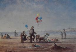 After Ronald Cavalla (b.1940, British), coloured prints, Four nostalgic seaside landscapes,