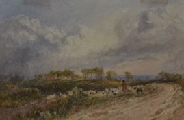 Attributed to Claude Hayes (1852-1922, British), watercolour, 'Landscape with sheep grazing', signed
