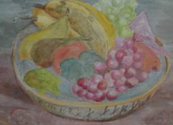 Judi Bloomer (20th Century), watercolour, Two still life paintings depicting fruit, initialled to