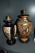 A 20th Century Japanese Satsuma and gold lacquered table lamp, having applied moulded dragon design,