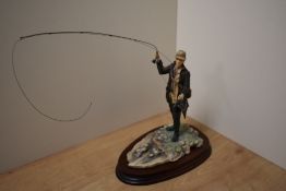 A Border Fine Arts figure 'Fly Fishing' model 110, c1988, on moulded mahogany plinth 20cm some