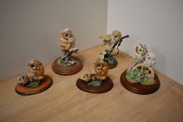 A group of Three Border Fine Arts owl studies, to include tawny owl and chick, 652008, designed by