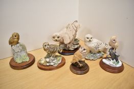 A Border Fine Arts bird study, 'Barn Owl On Waterpump' B0227 on mahogany plinth, 18cm, sold together
