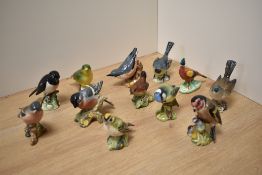 A group of twelve Beswick Pottery bird studies, comprising Stonechat 2274, Grey Wagtail 1041,