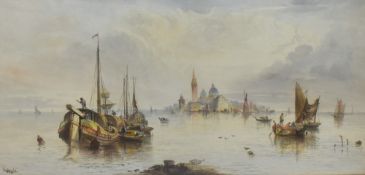 William Yale (19th Century, British), tile painting, A Venetian scene depicting boats before the