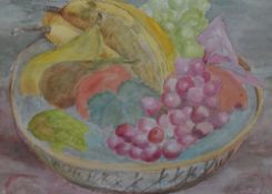 Judi Bloomer (20th Century), watercolour, Two still life paintings depicting fruit, initialled to