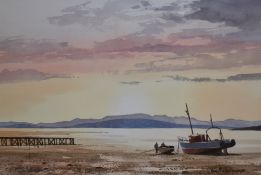 Don Micklethwaite (b.1936, British), watercolour, A sunlit estuary landscape, signed to the lower