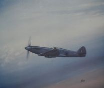 After John S. Fox (20th Century), coloured print, 'Eternal Grace', A Spifire in flight, pencil
