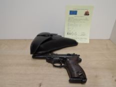 A German Walther P38 9mm Semi Automatic Deactivated Pistol, Serial Number 8570, barrel length