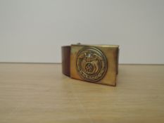 A German WWII brown Leather Belt with brass SA Buckle, belt length 99cm