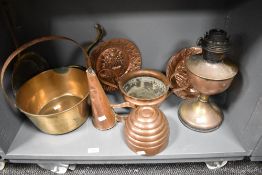 A 19th century copper ale muller, of traditional conical form with loop handle, the base point now
