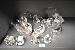 A stylish Swedish Boda clear glass owl ornament, with paper label to base, sold along with a